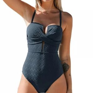 CUPSHE Black Wrap Front Textured Back Tie One Piece Swimsuit